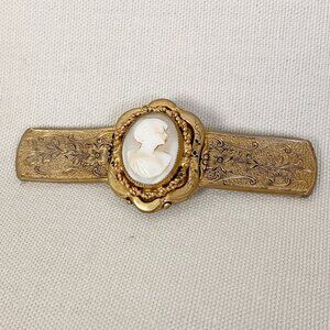 Antique Early 1900s Gold Filled Cameo Bar Brooch